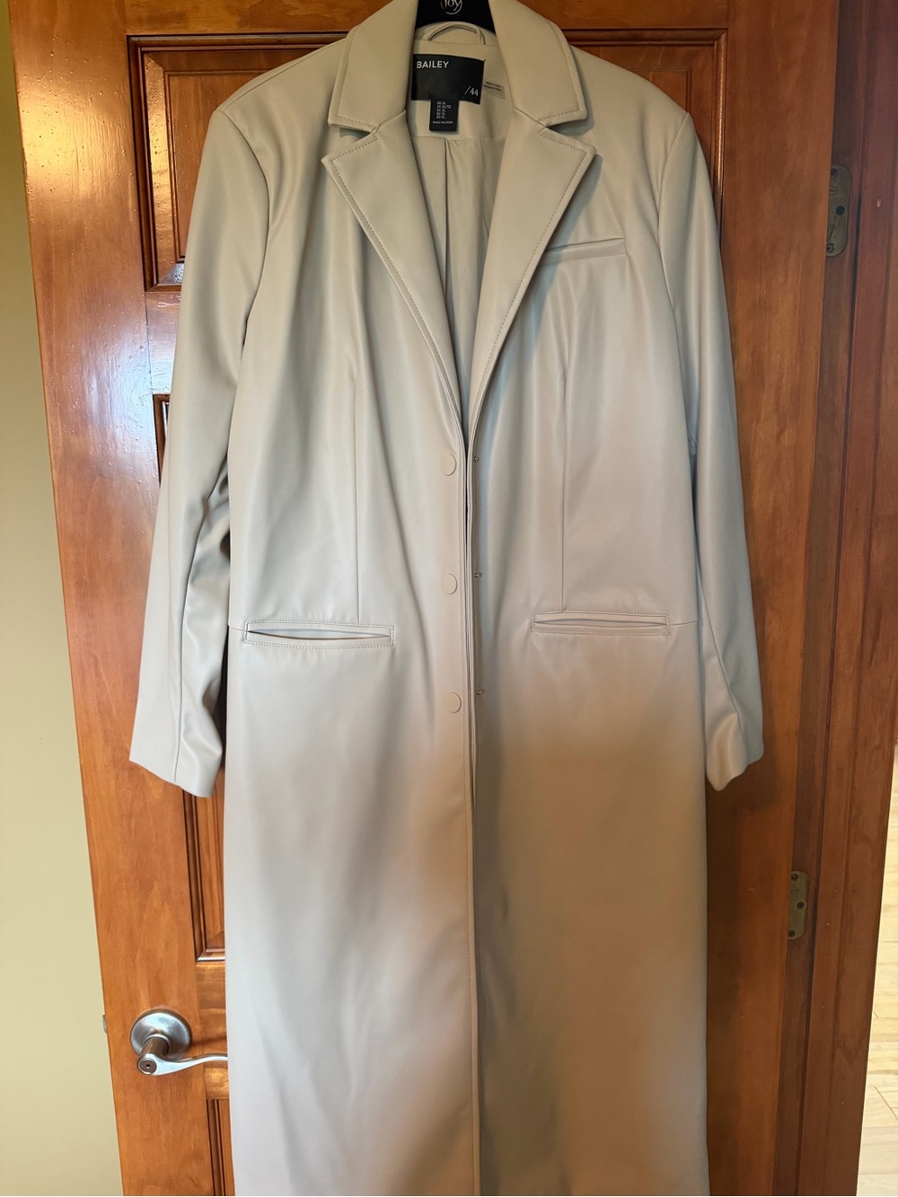 Women's Long Taupe Pleather Jacket